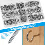 HATANSE 150 Pièce Crochets à Visser Inox 9 Tailles Crochet Lustre Plafond Crochets à Vis en Métal Screw in Hooks pour Lampes Clé