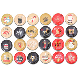 Lot de 24 boutons numérotés pour calendrier de l'Avent de 35 mm - Épingles pour décorer les calendriers de l'Avent - Avec chiffr