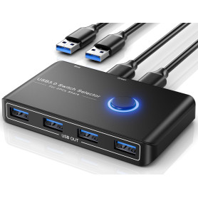 Jancane Commutateur KVM USB 3.0 pour 2 ordinateurs partageant 4 périphériques USB ; Bouton-poussoir