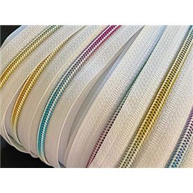 Slantastoffe Fermeture éclair sans fin spirale arc-en-ciel 5 mm au mètre avec fermeture éclair (blanc