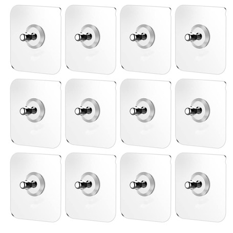 LongZYU 12-Set 7x7cm Vis Adhésives Détachables Mural Clous de Suspension Collants Crochets Auto Adhésifs sans Trace Aucun perçag