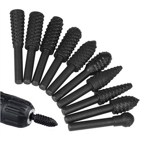 10 Pièces Râpe à Bois Râpe Ensemble Haute Vitesse Acier HSS Fraises avec Diamètre 7mm Tige Perceuse Arbre Outil Sculpture Sur bo