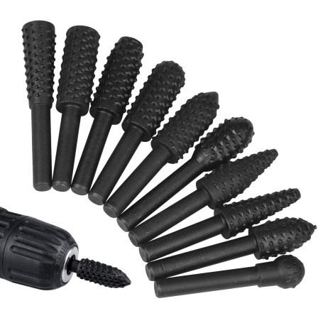 10 Pièces Râpe à Bois Râpe Ensemble Haute Vitesse Acier HSS Fraises avec Diamètre 7mm Tige Perceuse Arbre Outil Sculpture Sur bo