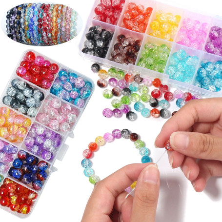 200 Pièces en Boîte Colorées Perles de Verre