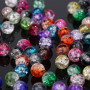 200 Pièces en Boîte Colorées Perles de Verre, 8mm Rondes Perles Craquelées avec Trou pour DIY Fabrication de Bijoux Collier Brac
