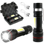 Lot de 2 lampes de poche LED 2000 lumens ultra lumineuses COB - Mini lampe de poche rechargeable par USB - Avec boîte en plastiq