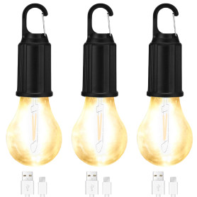 GAOUTO Lot de 3 lampes de camping LED rechargeables - Lumière de camping portable - Luminosité réglable - 3 modes d'éclairage -