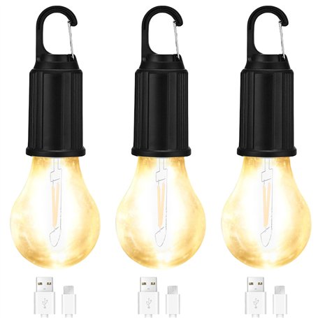 GAOUTO Lot de 3 lampes de camping LED rechargeables - Lumière de camping portable - Luminosité réglable - 3 modes d'éclairage -