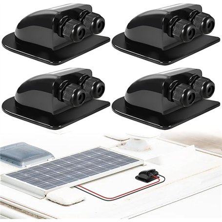 Lot de 4 passe-câbles solaires en ABS - Double passe-câble - 6 à 12 mm - Presse-étoupe étanche - Passe-câbles solaires pour proj