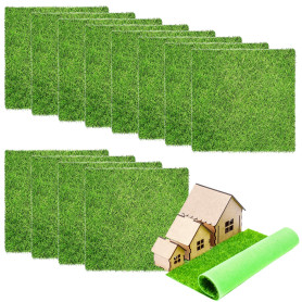 GBKDQQ Lot de 12 tapis de gazon artificiel - 15 x 15 cm - Décoration de jardin miniature - Mousse artificielle pour bricolage -