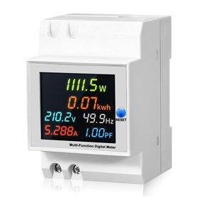 Compteur électrique rail DIN - Compteur d'énergie numérique LCD 6 en 1 - Multifonctions - CA 40-300 V - 100 A - Compteur de cour