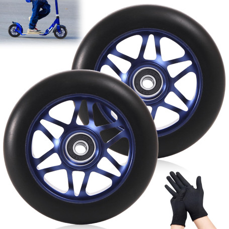 Lot de 2 roues de rechange pour trottinette Stunt - 100 mm - 88A - Avec roulements ABEC-9 - En alliage d'aluminium - Accessoires