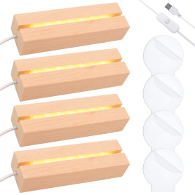 Lot de 4 socles LED en bois - Socle lumineux LED avec panneau lumineux et interrupteur USB - Couleurs chaudes - 15 cm de long -  Lot de 4 socles LED en bois - Socle lumineux LED avec panneau lumineux et interrupteur USB - Couleurs chaudes - 15 cm de long -