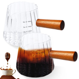 Lot de 2 gobelets doseurs à expresso en verre de 180 ml avec poignée en bois