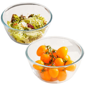 GOMETY Lot de 3 bols en verre 500 ml + 800 ml + 1100 ml - Grand saladier rond en verre pour la cuisine