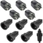 Lot de 5 paires de fiches Schuko - 250 V - 16 A - En caoutchouc - IP54 - Avec contact de protection - 2 broches - Extérieur étan