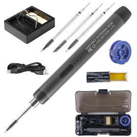 Kit de fer à souder électrique sans fil - Rechargeable par USB - Avec écran LCD - 260 °C à 420 °C - 3 niveaux de température rég