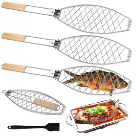 Lot de 3 supports de barbecue avec poignée en bois - 63 x 12 cm - Avec poignée en métal - Pour barbecue et barbecue