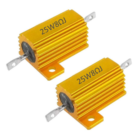 Mdurian 2 X Résistances 25W 8 Ohm 5% Aluminium Boîtier Résistances de Charge Châssis Monté Logement Plaque d'or Fil Enroulé