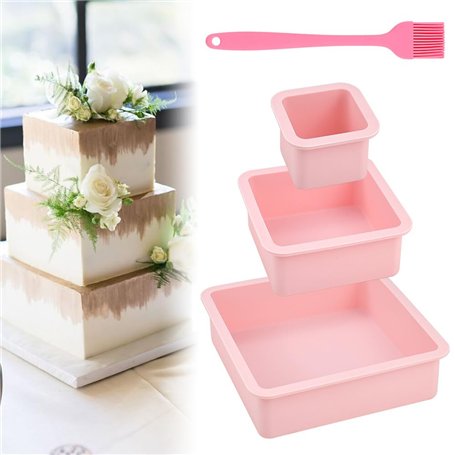 REFORUNG Lot de 3 Moules à Gâteau Carrés en Silicone Antiadhésif - Pour Layer Cake