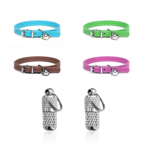 Lot de 4 Colliers en Cuir pour Animaux de Compagnie avec Cloche réglable