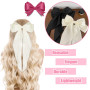 3 Pièces Grand Arc Barrettes Longue Queue Français Ruban Épingles À Cheveux Doux Soyeux Satin Pince À Cheveux, Blanc de Riz Noir