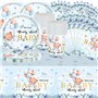 Lot de 61 pièces de vaisselle de fête à thème ours bleu - Décorations de fête d'anniversaire - Contient des gobelets en carton