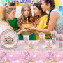 Doyomtoy Vaisselle Princesse,61Pcs Kit Anniversaire Princesse,Princesse Partyware Set Décoration de fête de Château de Princesse