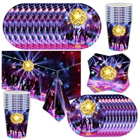 Shamoparty Lot de 61 décorations disco pour fête de 80 et 90 avec assiettes de 22