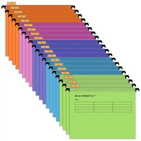 Lot de 20 dossiers suspendus A4 avec étiquettes de catégorie pour le rangement et l'organisation des documents (cinq couleurs