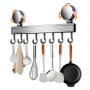 Zyluniy Patère de Cuisine Sans Perçage avec Ventouse 8 Crochets 40 cm Porte Ustensiles Inox Crochet Mural Mobile