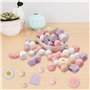 Druuzyl Lot de 76 Perles Rondes en Silicone en Forme de Fleur Perles en Silicone en Forme de Marguerite en Vrac en Fleur Avec Co