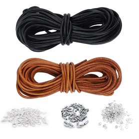 VEGCOO Cordon en Cuir Véritable de 10m de Long et 2 mm Couleur Noir et Naturel 5 m