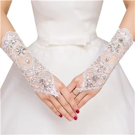 ABDA Gants de mariée élégants sans Doigts rétro - Accessoires de Mariage - Gants de mariée Blancs en Satin de Dentelle sans Doig