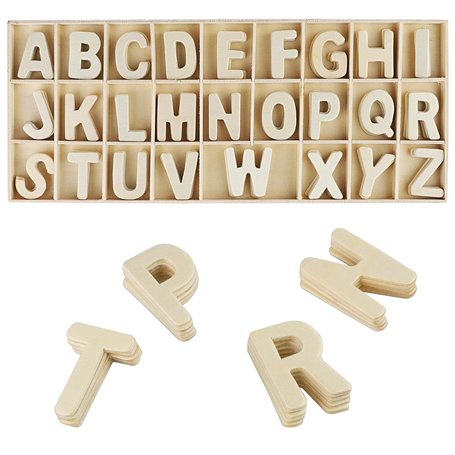 130 Pièces Lettres de Majuscules en Bois