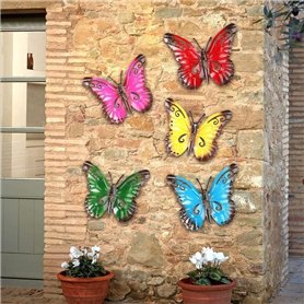 COMBLU Lot de 5 décorations murales en forme de papillon en métal pour intérieur et extérieur pour jardin