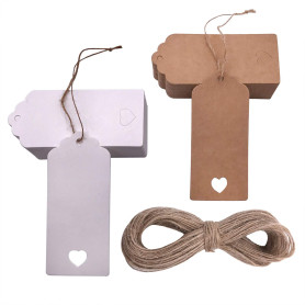 Absofine Lot de 100 étiquettes cadeaux en papier kraft avec cœur et ficelle de jute 30 m pour mariage