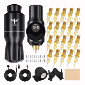 TATELF Kit de stylo de tatouage rotatif pour Machine à tatouer sans fil avec 20 pièces cartouches aiguilles batterie de tatouage