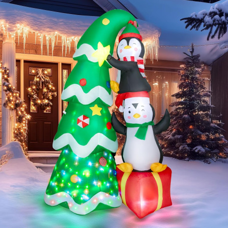 Arbre de Noël Gonflable 7FT avec LED Intégrée - Sapin Coloré pour Intérieur et Extérieur - Décoration Noël Blow Up Yard