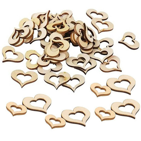 YZSZ 400 Pièces Bois de Coeur Tranches Disques en Creux Embellissement Lisse pour L'artisanat Décoration Mariage Bricolage Embel