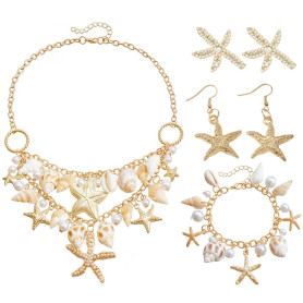 XFSRG Accessoire Costume de Sirène pour Femmes avec Collier Coquillage Étoile de Mer Bracelet et Boucles dOreilles comme Bijoux