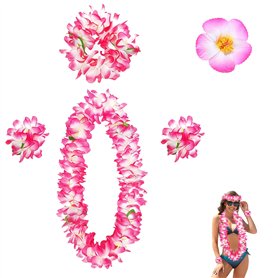 LUMOOM Lot de 5 chaînes de fleurs hawaïennes - Accessoires de cheveux - Chaîne hawaïenne - Avec bandeau - Bracelets à cheveux -