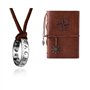 XHBTS Uncharted 4 Drake Collier avec pendentif en forme de bague gravée avec 20 autocollants et chaîne en cuir marron et carnet