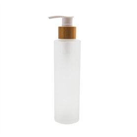 Flacon à Pompe en Verre Dépoli 150 ml - Conteneur Rechargeable Avec Tête en Bambou pour Shampooing
