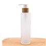 Flacon à Pompe en Verre Dépoli 150 ml - Conteneur Rechargeable Avec Tête en Bambou pour Shampooing, Huiles Essentielles, Gel Dou