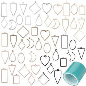 metagio 50 pièces Pendentifs Cadre resine epoxy creuse lunette Moules à suspension à géométrique assortis pour Bracelet Collier