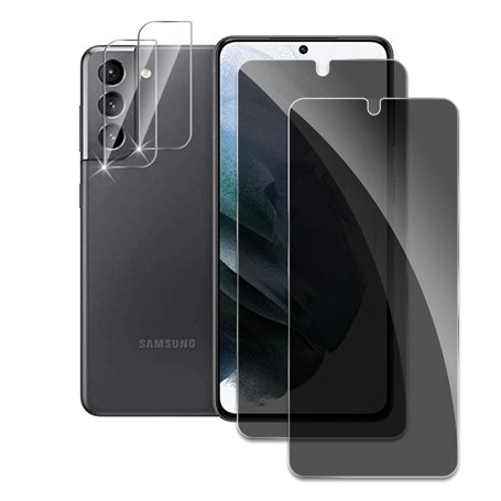 2 Pièces Verre Trempé Anti-Espion pour Samsung Galaxy S21 avec 2 Pièces Protection d'Objectif de Caméra