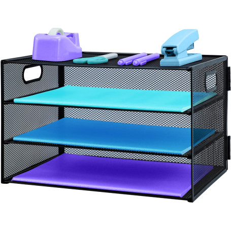 Organiseur de bureau à 3 niveaux avec poignée