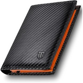 TEEHON Portefeuille Vertical pour Hommes en Cuir Carbone bloquant RFID avec 11 emplacements