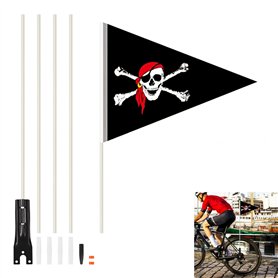 Billowvolve Fanion de vélo pour enfant garçon - 150 cm - Poteau de police - Fanion de vélo pour enfant (Pirate Black Rod)